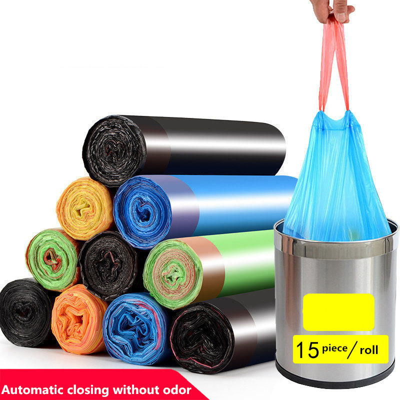 HDPE/LDPE/LLDPE素材のキッチンゴミのための厚い黒い引き出し弦ゴミ袋